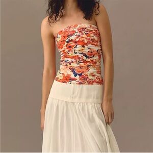 Anthropologie Floral Strapless Top - Orange and Blue